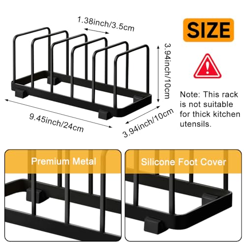 2 Pack Metal Dish Plate Rack Pot Lid Holder Kitchen Organizer (Black) - color: Black