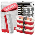100 Pack Mini Loaf Pans with Lids and Spoons,6.8oz Red Small Foil Loaf Pans - color: Red