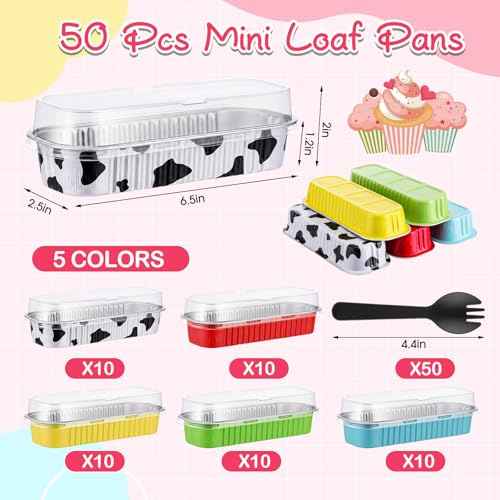 Blushtier 150 Pcs Mini Loaf Pan with Lid & Spoon, Cow Blue Sky White Cloud - color: Cow Blue Sky White Cloud