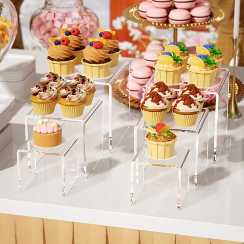 NIUBEE Acrylic Risers Display Stand 2 Set, Clear Display Risers Shelf,3x3x5 - size: (3,3,5)" x2Set