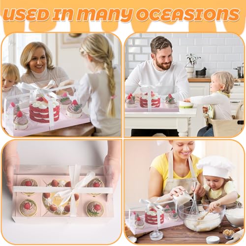 JCD 3Pcs Pink 1+4 Bento Box with Clear Window Bento Cake Boxes Combo Fit 4 Cupcake and 1 Mini Cake for Valentine Wedding Birthday Party Bakery Supplies(Pink 1+4/3Pcs) - size: Pink 1+4/3Pcs