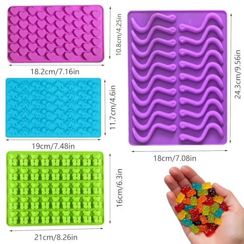 Gummy Candy Molds - Silicone Mini Gummy Bear/Hearts/Dinosaur/Gummy Worm Mold with 2pcs Dropper,Non-stick and Bpa Free for Candy Chocolate Gummies Baking - color: 4pcs Candy Molds