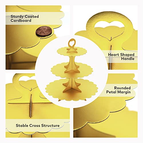 3-Tier Matte Gold Cupcake Stand, 2-Pack Heart Handle Dessert Display Tower, Quick Easy Assembly & Easy Clean for Wedding Birthday Baby Shower Graduation Party Decoration - color: Gold 2 Pack
