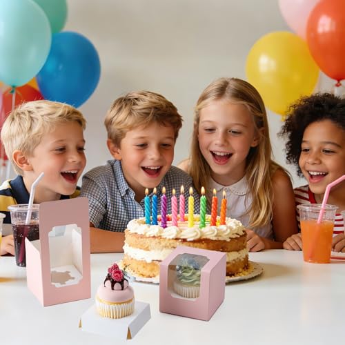 Hoewina 28 PCS Cupcake Boxes, Individual Cupcake Containers with Window - color: Pink