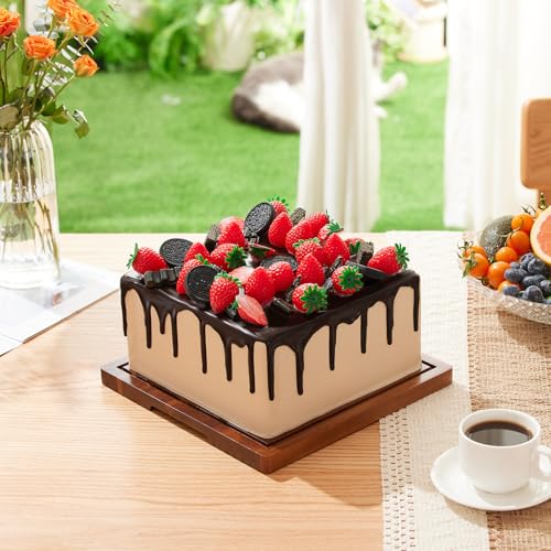 Acacia Wood Cake Stand with Lid,2-in-1 Cake Holder with Dome,Square dome - size: Square 11*11*5.56