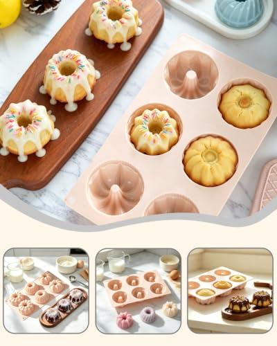 Jello Molds, 3pcs Silicone Fluted Tube Cake Pans, 6-Cavity Non Stick Silicone Baking Molds for Cupcake, Donuts, Muffin, Cornbread, Brownie, Jellies (Caltle-Pink+Blue+Gray) - color: Caltle-Pink+Blue+Gray