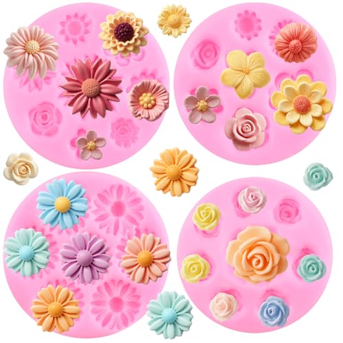 ZiXiang Flower Silicone Mold Rose Daisy Orchid Flower Fondant Mold Set Of 4 - color: Style AA