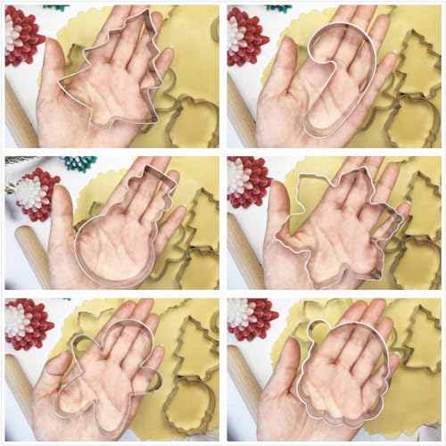 Large Christmas Cookie Cutters, 4" Holiday Cookie Cutters Shape with Recipe Instruction Gingerbread Men,Christmas Tree,Snowflake, Candy Cane,Santa Face and Snow Man for Baking