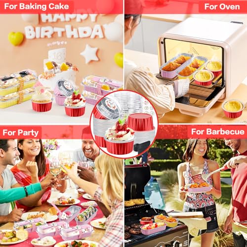 Red Mini Cake Pans with Lids, 5oz Round Mini Loaf Pan ZOXILEN 60Pack - color: Red 60pcs