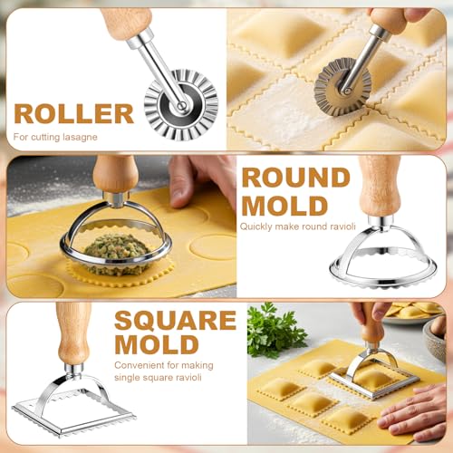 8 Pcs Ravioli Maker Set, 10-hole Mold & Stainless Steel Cutters