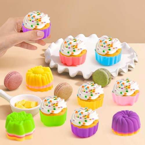 R HORSE Mini Silicone Cupcake Molds, 2 Inch Flower Shapes Baking Cups - color: Morning Glory