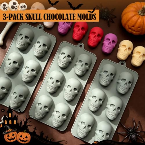 3-Pack Halloween Silicone Molds, Skull Chocolate Candy Molds for Baking - color: Gray