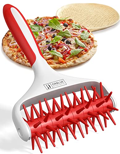 Orblue Pizza Dough Docker, Pastry Roller with Spikes, Pizza Docking Tool for Home & Commercial Kitchen - Pizza Making Accessories that Prevent Dough from Blistering, Red - color: Passion Red