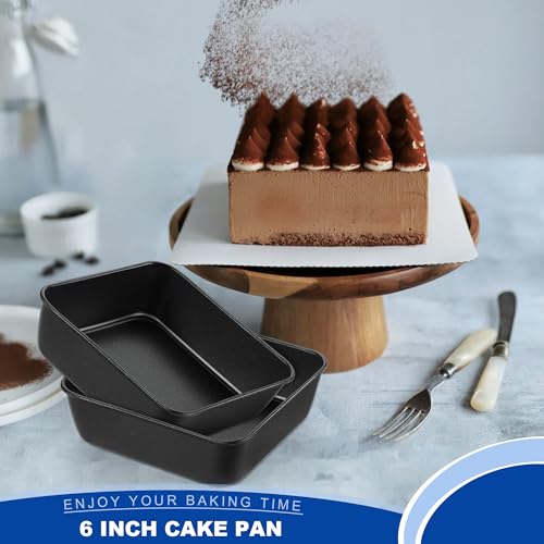 E-far 6 x 6 Inch Square Baking Cake Pan, Nonstick Small Baking Pan Set of 2 - size: 6x6x2 Inches
