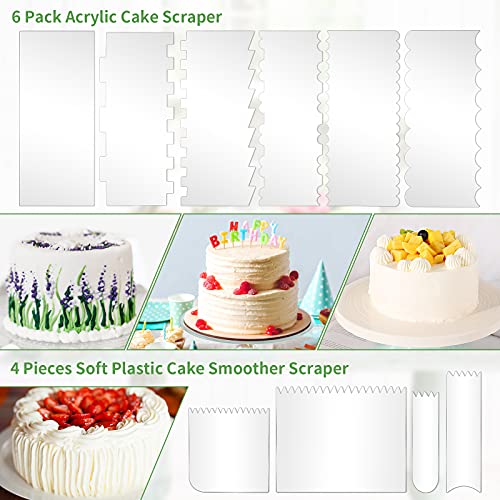 Adjustable Cake Leveler 2- Wires Cake Slicer Cutter with 10pcs Cake Scraper Smoother Cake Decorating Comb Set Icing frosting Tools