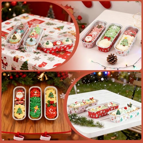 50Pack Mixcolor Christmas Mini Cake Pans with Lids and Spoons Mini Loaf Pans with Lids, 6.8Oz Aluminum Foil Pans Tins, Individual Dessert Cups Containers for Sales,Party,Picnics - color: 50-Christmas-Mix