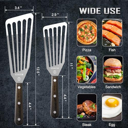 2 Pcs Fish Spatula Stainless Steel，Commercial Metal Spatula Turners - color: Silver