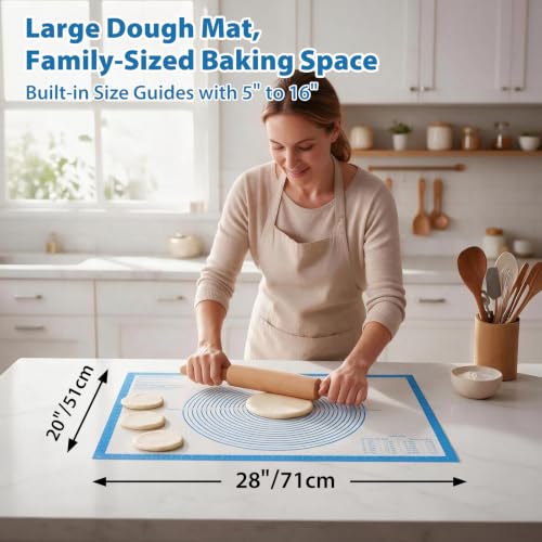 Nonstick Silicone Pastry Mat Extra Large with Measurements Dough Baking Mat - color: Blue, size: 28"L x 20"W