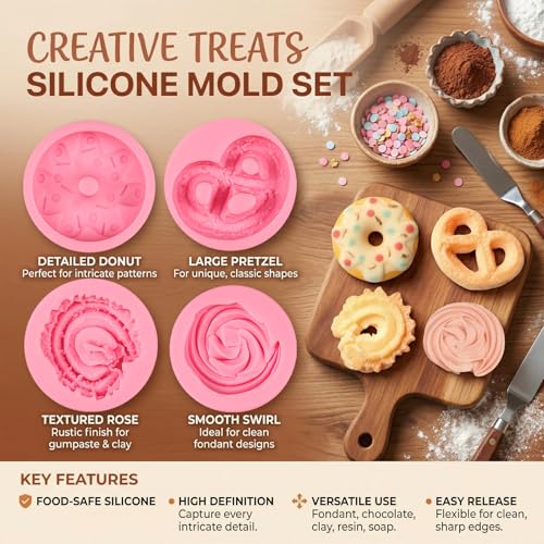4 Pcs Donut Fondant Molds 4Pcs Cookie Silicone Molds - color: F-25