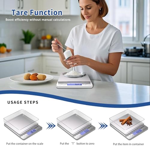 Gram Scale Small Digital Food Scale, 500g by 0.01Gram/0.001Ounce, Accurate Weighting, MEIYA Multifunction Kitchen Scale for Jewelry/Baking/Soap, 9 Units, Tare Function, LCD Display, Including Battery - style: 500g / 0.01g Silvery