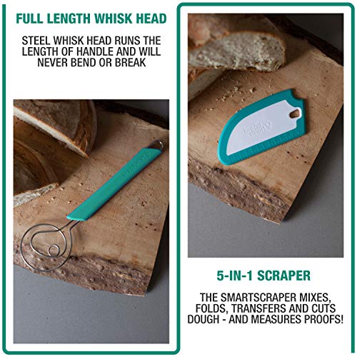 Breadsmart Artisan Bread Whisk and Bench Scraper Duo - Essential Dough Mixer Tools - Sourdough Bread Baking Supplies - color: Teal