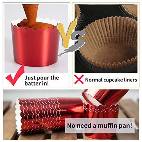 Paper Baking Cups, 50pcs Cupcake Liners Red Muffin Liners Greaseproof Disposable Bulk Cupcake Wrapper, 6 oz Standard Jumbo Muffin Cups for Halloween Christmas Parties by Dootafy - color: Red