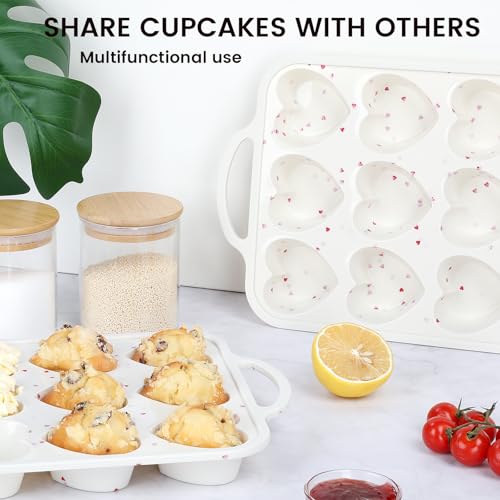Vinino Silicone Heart Shaped Muffin Pan with Metal Reinforced Frame, 2 Pack Cupcake Pan, Silicone Heart Mold for Baking, Chocolate Bar and Egg Bites, Dishwasher Safe - size: Heart