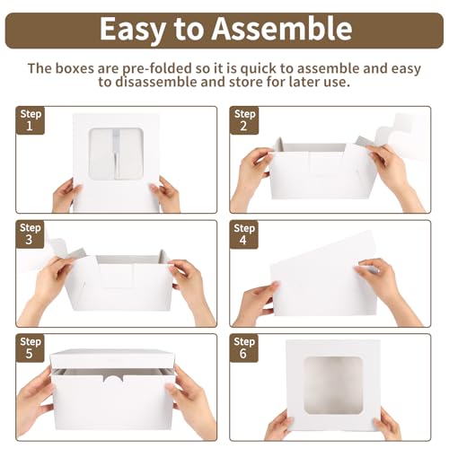 Moretoes 40pcs Cake Boxes, 10x10x5 Inch White Bakery Boxes with Window for Valentine's Day, Mother's Day, Pastries, Cookies, Pie, Cupcakes - size: D-40pcs-10*10*5in