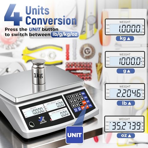 Industrial Counting Scale 66lb/30kg x 0.5g Digital Inventory Scale for Small Parts Coins Jewelry, lb/g/kg/oz Electronic Bench Scale Precision Gram Scale with LCD Backlight Display Batteries AC Adapter - style: 30kg x 0.5g