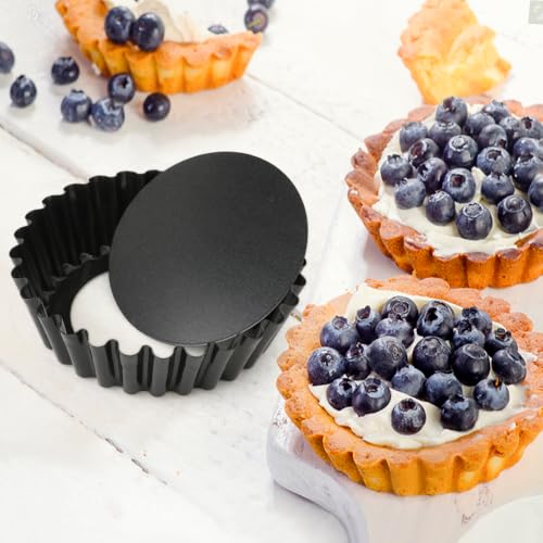 8 Pack Mini Tart Pans 4 Inch with Removable Bottom Round Nonstick Quiche Pan, 1.2 Inch Deep Mini Pie Pans with Oil Brush&Silicone Scrubber Heavy Duty for Baking Fruit Tarts, Dessert - color: 4-inch Set of 8
