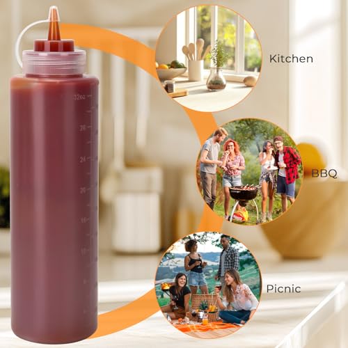 DHSBTLS 32 oz Plastic Squeeze Bottles with Tethered Caps, 8 Pack - color: 32oz-8 Pack