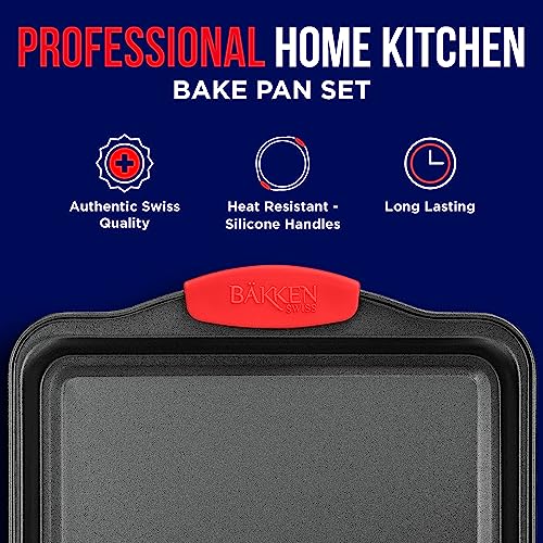 Nonstick Cookie Sheet Pan Carbon Steel Oven Tray Sheet Pan with Red Silicone Handles -Medium Bakeware Pan Tray with Gray Coating Inside & Outside - color: Black, size: Medium