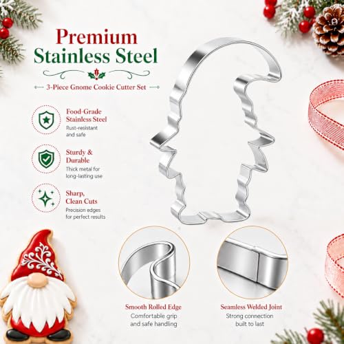 Large Christmas Gnome Cookie Cutters, 3-Piece Stainless Steel Set - style: Gnome