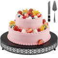 Wenqik Black Metal Cake Stand 16 Inch with Cutting & Spatula - color: Black, size: 16 Inch