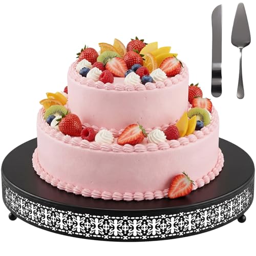 Wenqik Black Metal Cake Stand 16 Inch with Cutting & Spatula - color: Black, size: 16 Inch