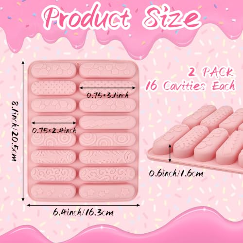 2 Pack Finger Biscuit Silicone Chocolate Bar Molds, 16 Cavities Bars Mold