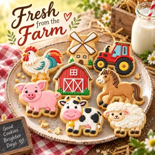 Farm Animal Cookie Cutters, 8-Piece Plastic Stamp Set - color: Farm Animal