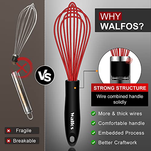 Walfos Whisk,7+9+11in Silicone whisk, BPA free Whisks for Cooking Non Scratch. Heat Resistant(480°F) Wisk. Perfect for Blending, Mixing, Beating etc.Dishwasher Safe.Set of 3 (Colorful) - color: Red+Blue+Green