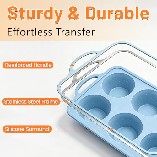 Jumbo Muffin Pan, Metal Reinforced Frame 3.5inch Jumbo Silicone Muffin Pan - color: Blue, size: Jumbo: 2pcs