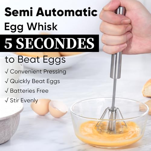 Newness Whizzy Whisk, Stainless Steel Semi Automatic Blender for Home -Versatile Tool for Egg Beater, Milk Frother, Hand Push Whisk - Kitchen Utensil for Blending, Whisking, Beating & Stirring - size: 1 PCS 12 Inch