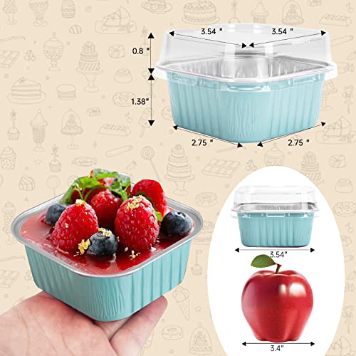 50 Pcs Mini Square Baking Cups with Lids,5oz Aluminum Foil Mini Cake Pans with Lids,Disposable Ramekins Cake Pans,150ml Dessert Cups Cupcake Pans for Wedding Birthday Party,Blue - color: Blue, size: 5oz