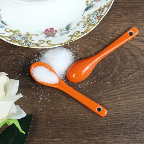 Mini Spoons for Spices, Ceramic Spoon 3.5 inch, Espresso Spoons - color: Orange spoon A set of 4