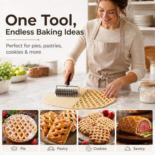 Pastry Lattice Roller Cutter, Stainless Steel Lattice Dough Cutter - color: Black