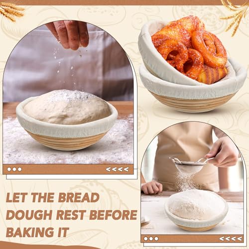 Gejoy 20 Sets Bread Proofing Baskets Bulk 8.5 Inches Round Shaped Banneton Dough Proofing Bowls Kit with Cloth Liner and Plastic Scraper Sourdough Proofing Basket for Home Sourdough Bakers Supplies