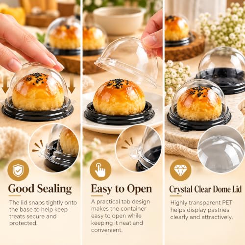 NPLUX 50 Pack Black Mini Individual Cupcake Containers with Clear Lids - color: Black-50Pack