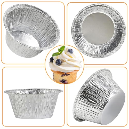 Aluminum Foil Baking Cups 150 Pcs, VIHOYOM 4 Oz Disposable Ramekin Aluminum Cupcake liners, Silver Foil Baking Cups Muffin Liners for Egg Tart, Baking, Cupcake, Pudding, Appetize - size: 4OZ 150PACK