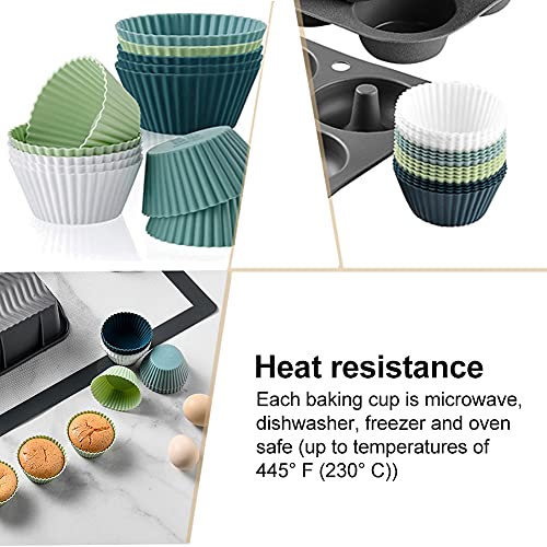 12pcs Silicone Cupcake Baking Cups,Reusable Muffin Liners,Lunch Box Divider - color: 12pcs in Navy,Dusty Blue,Green,White