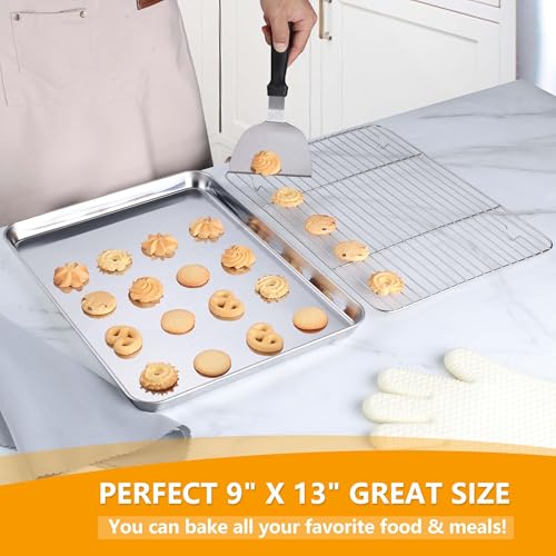 Homikit 10x12 Inch Stainless Steel Quarter Sheet Pan with Wire Cooling Rack - size: 12.4x9.6x1
