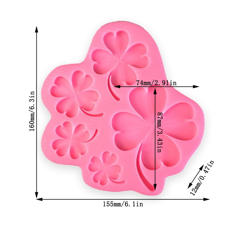 Cestony St. Patrick's Day 5-cavity Four leaf clover/Lucky Grass Shape Silicone Molds for DIY Cake Fondant Biscuit Cookies Soap Sugar Pudding Chocolate Hard Candies Dessert Candle Decor