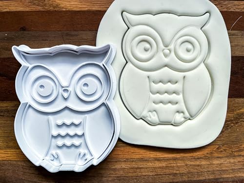 Owl Cookie Cutter Stamp Set, 3D Bird Embosser for Baking Cookies Fondant, 3.5x2.77" Durable Plastic Pastry Mold with Easy Grip Handle for DIY Desserts